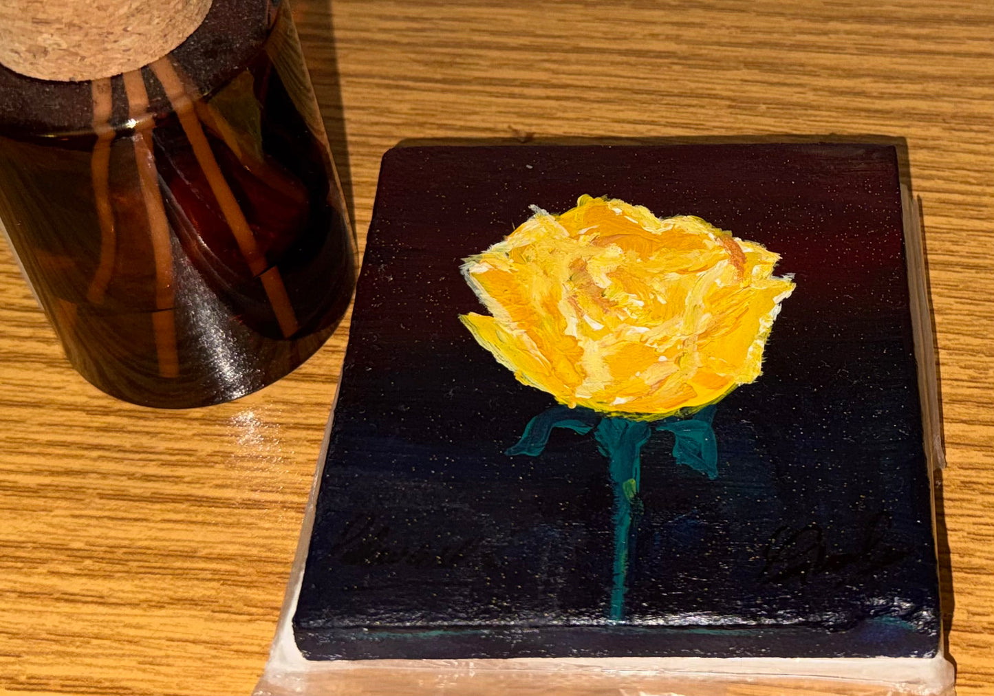 The Golden Solitaire — Original Acrylic on Canvas (5x5”)